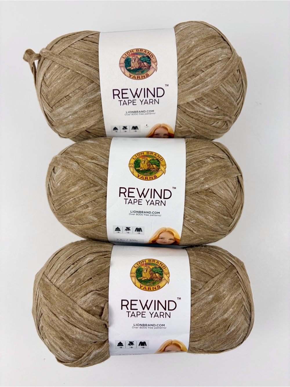 Lion Brand Rewind Tape Yarn Willow Lot Of 3 x 100 gm Light Brown